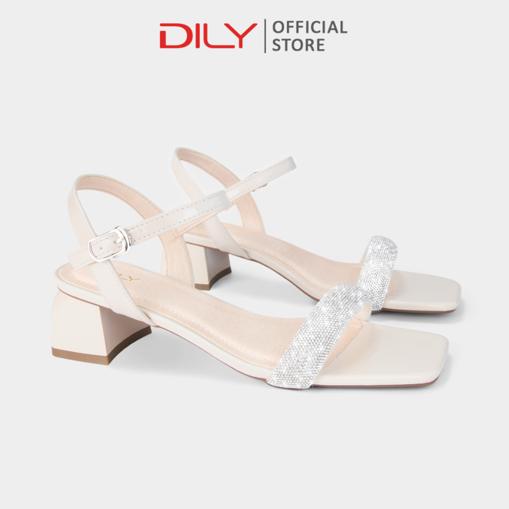 Giày sandal nữ DILY quai đính hạt lấp lánh, sandal cao gót nữ gót vuông mũi vuông cao 4cm_AA0405