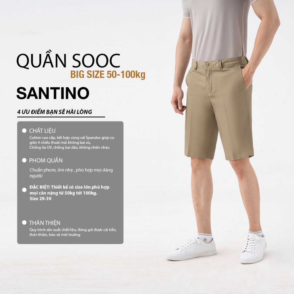 Quần Sooc Nam Big Size Santino, Cotton Co Giãn, Phom Dáng Thoải Mái, Đầy Đủ Size 100kg, Không Bai Xù A318