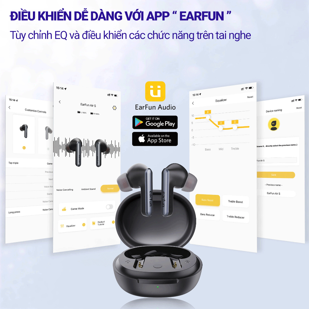Tai nghe True Wireless EarFun Air S chống ồn ANC Bluetooth 5.2 chế độ Game mode
