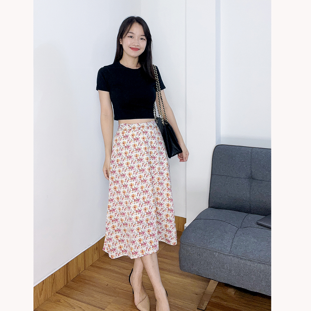 Chân váy hoa dáng dài nữ tính SR005
