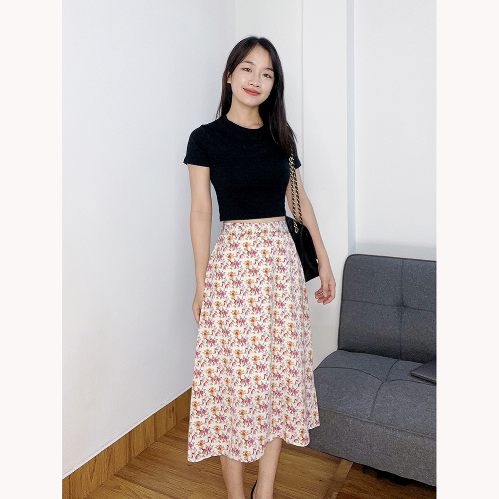 Chân váy hoa dáng dài nữ tính SR005