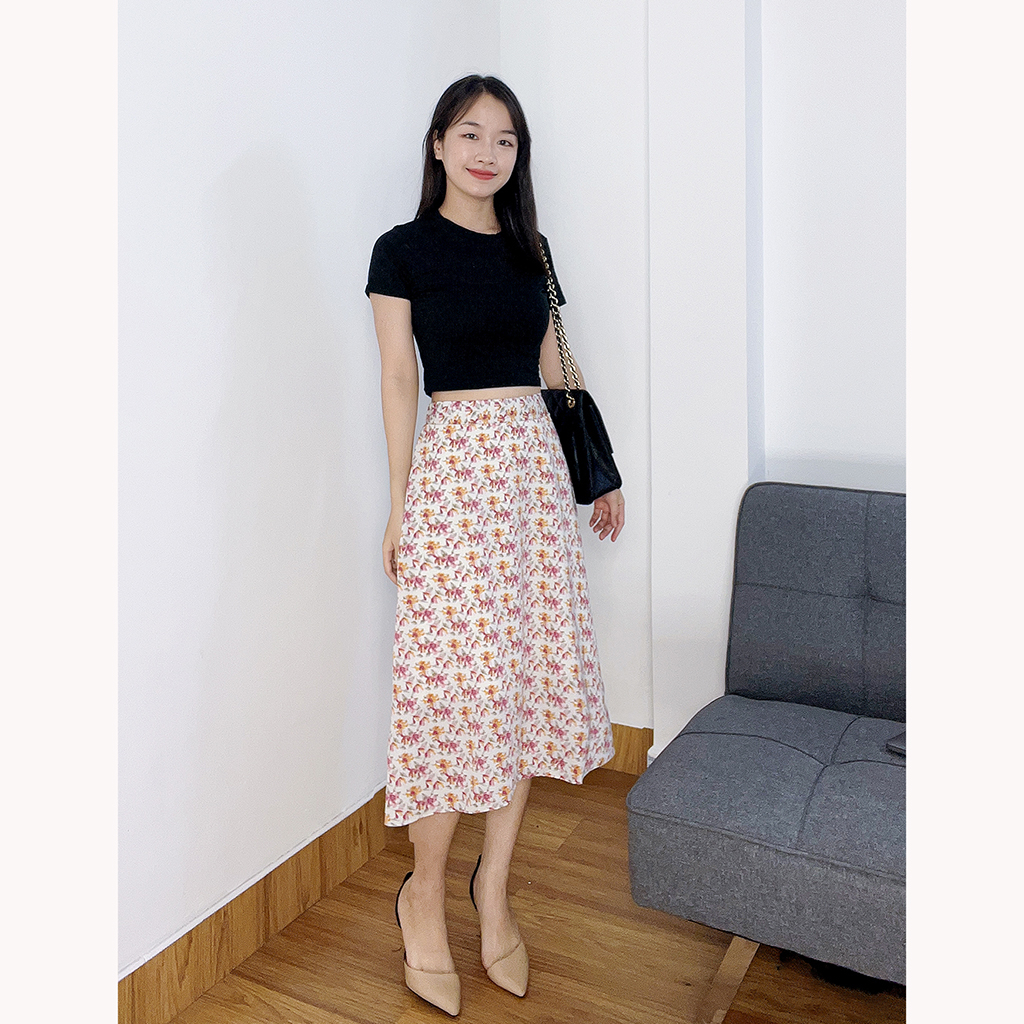 Chân váy hoa dáng dài nữ tính SR005