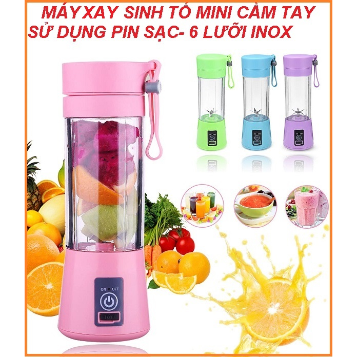 Máy xay sinh tố cầm tay sạc pin,máy xay sinh tố mini- loại 6 lưỡi