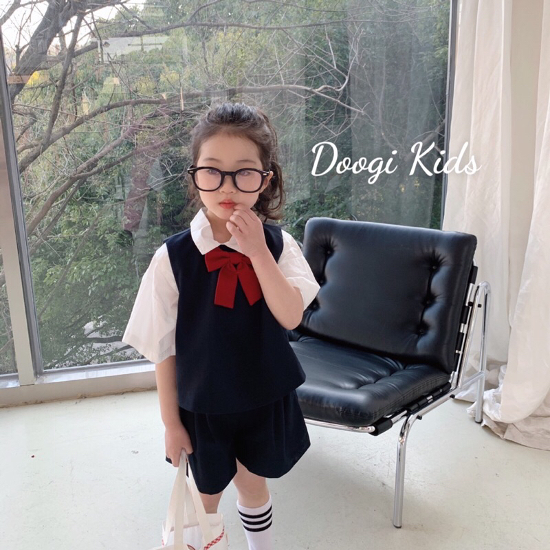 Sét đồ học sinh hàn quốc nơ đỏ cute cho bé