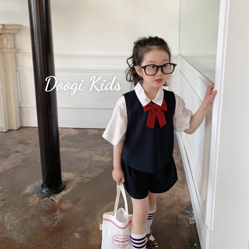 Sét đồ học sinh hàn quốc nơ đỏ cute cho bé