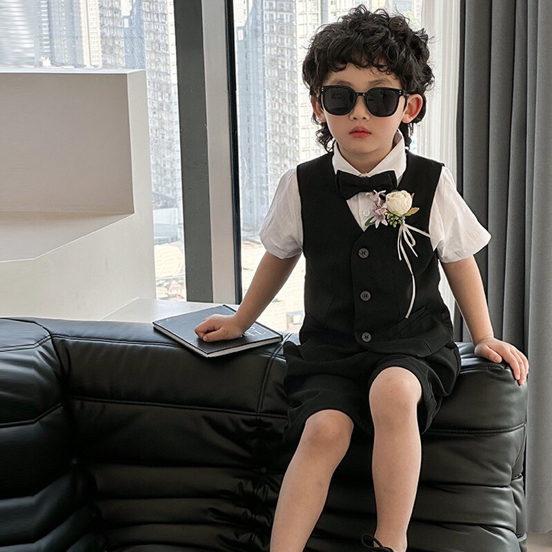 Set Vest Gile Quần Short Sơmi Tay Ngắn Vải Tây Cotton Nhật Loại 1