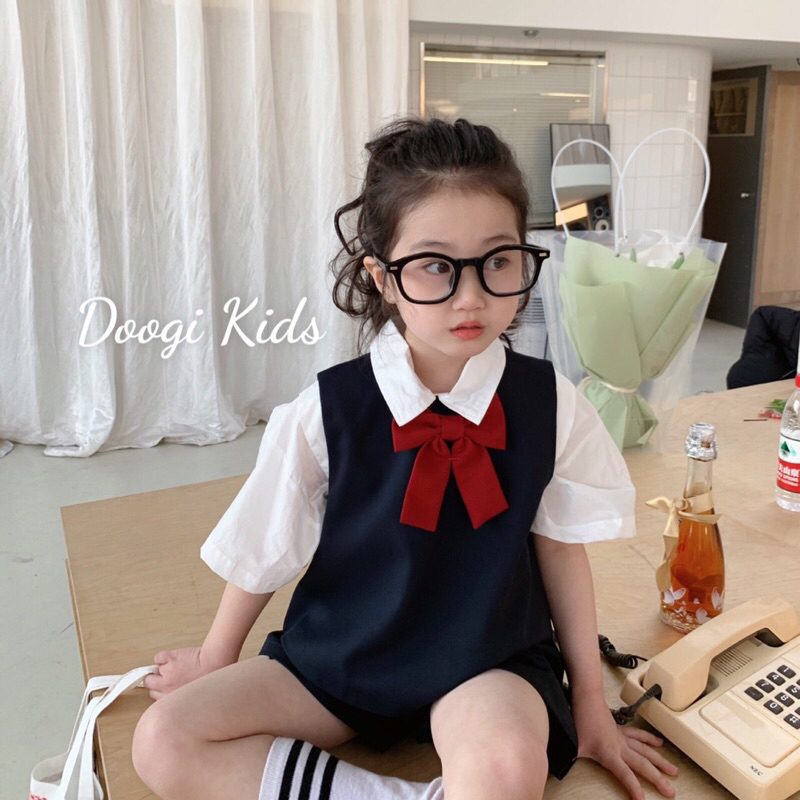 Sét đồ học sinh hàn quốc nơ đỏ cute cho bé