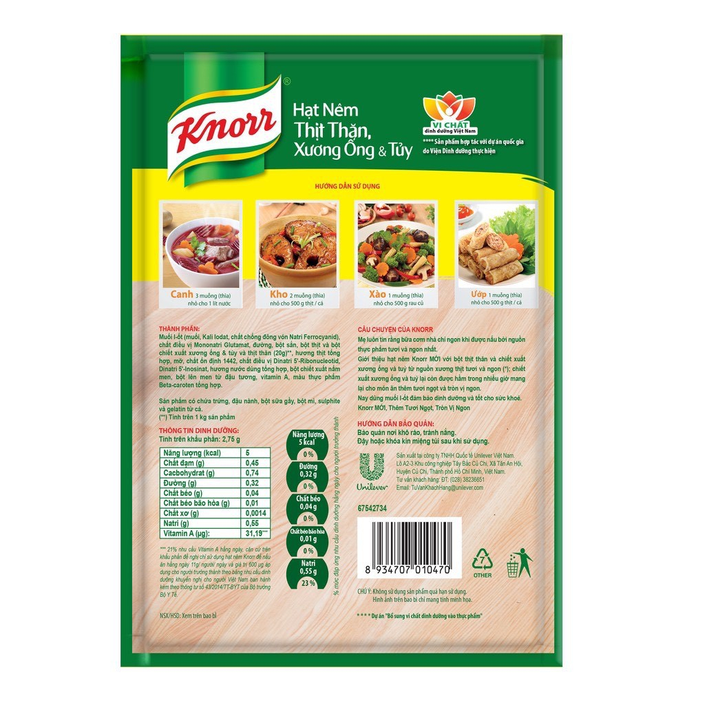 Hạt nêm Knorr thịt thăn xương ống và tuỷ 170Gr/400Gr/900Gr/1.8Kg