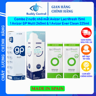 Combo 2 nhỏ mắt Avizor, 1 nước ngâm GP Multi, 1 dung dịch diệt khuẩn lens Ever Clean - Buddy Central