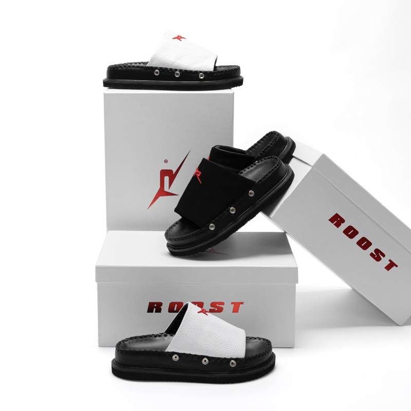 " R " FUR SLIDES (MẶT DÉP) (TRẮNG/ ĐEN DA LỘN)