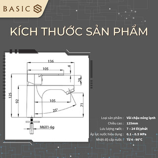 Vòi Lavabo Nóng lạnh Basic BW 601V Đồng mạ (Tặng kèm bộ xả Lavabo)