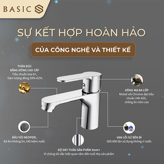 Vòi Lavabo Nóng lạnh Basic BW 601V Đồng mạ (Tặng kèm bộ xả Lavabo)