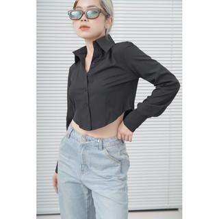 MIDDUA - SM020 Sơmi lụa vạt bầu crop