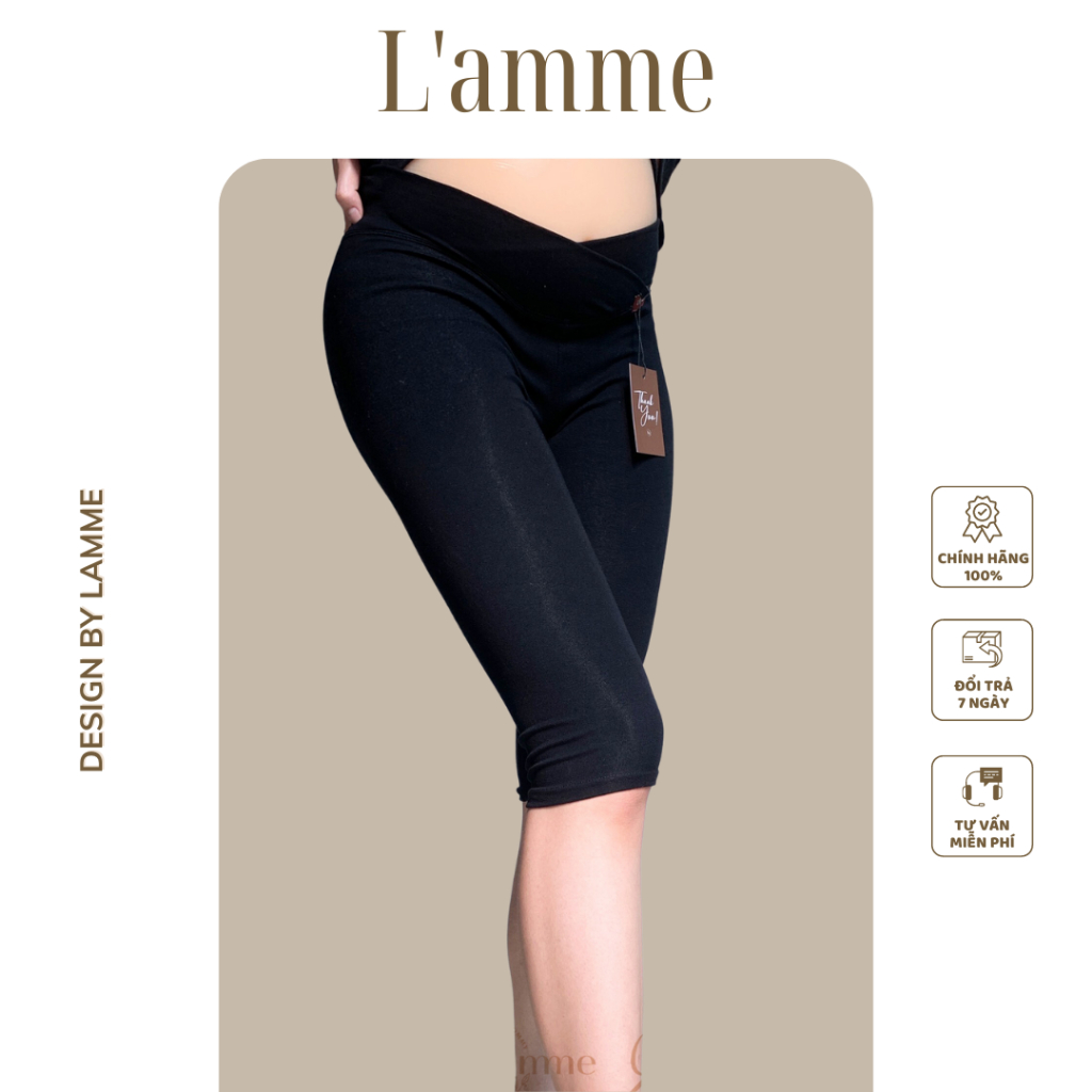 Quần Legging bầu cạp chéo, chất liệu cotton co giãn tốt, mỏng thoáng, phù hợp với mùa hè thiết kế bởi LAMME