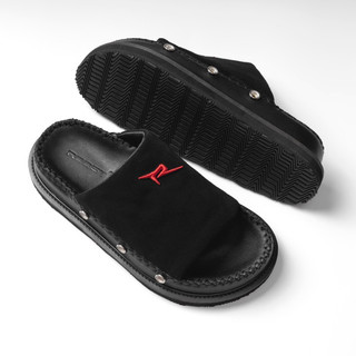 " R " FUR SLIDES (MẶT DÉP) (TRẮNG/ ĐEN DA LỘN)