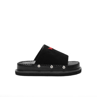" R " FUR SLIDES (MẶT DÉP) (TRẮNG/ ĐEN DA LỘN)