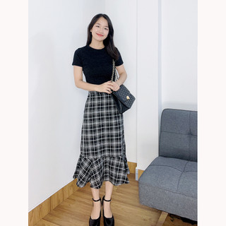 Chân váy dài caro ulzzang, chân váy midi qua gối SR007