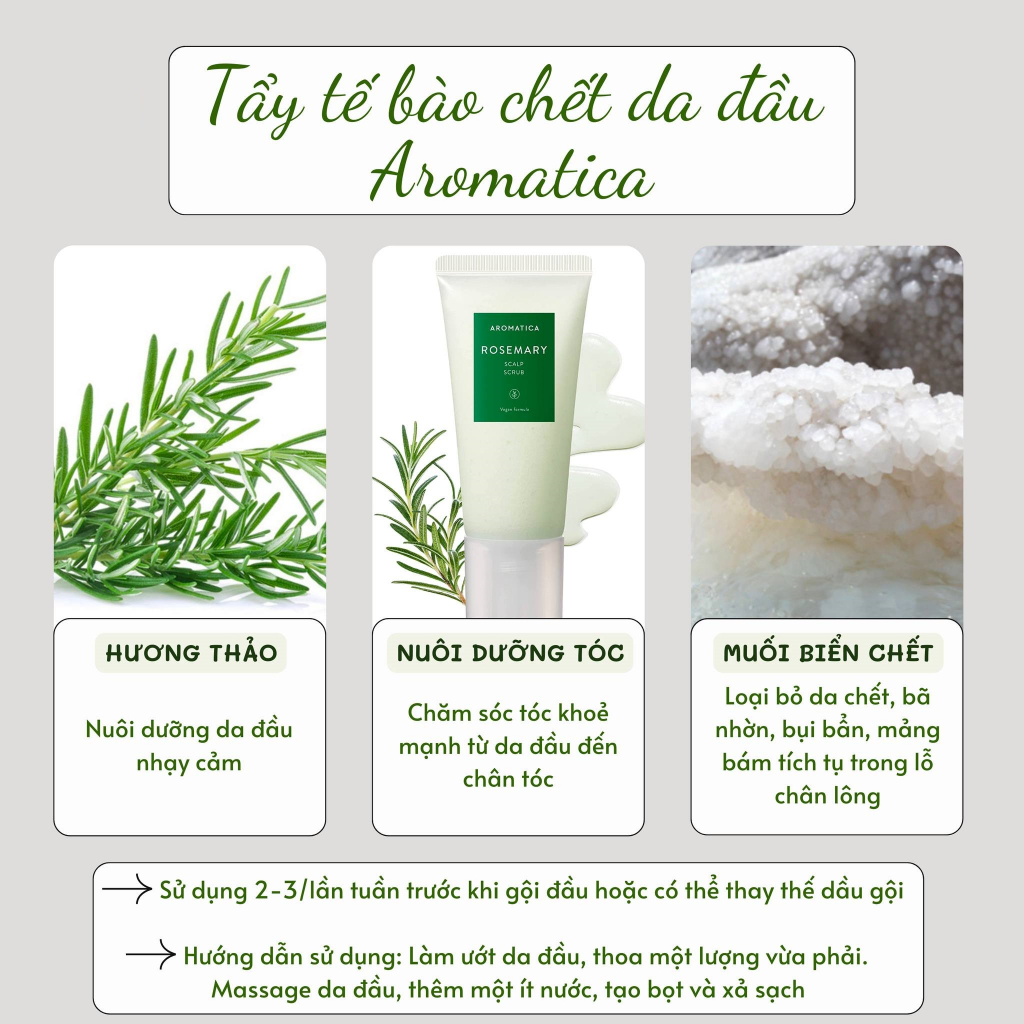 Muối Tẩy Tế Bào Chết Da Đầu Hương Thảo AROMATICA Rosemary Sclap Scrub 165g