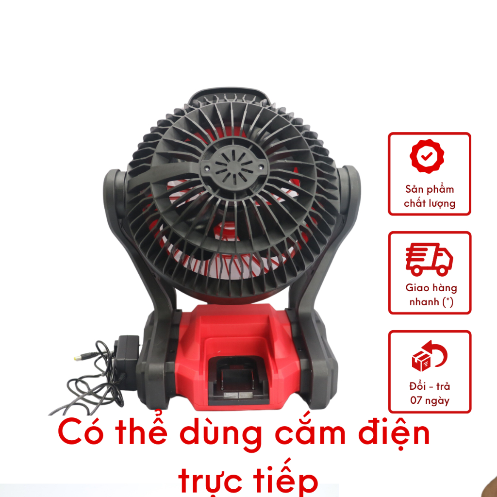 Quạt Dùng Pin Đỏ 12 INH Phổ Thông Có thể cắm dùng điện trực tiếp