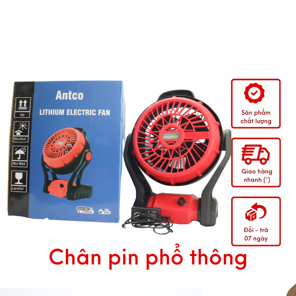 Quạt Dùng Pin Đỏ 12 INH Phổ Thông Có thể cắm dùng điện trực tiếp