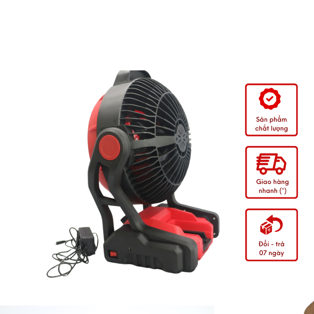 Quạt Dùng Pin Đỏ 12 INH Phổ Thông Có thể cắm dùng điện trực tiếp