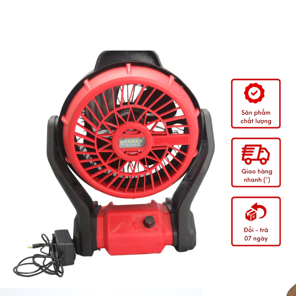 Quạt Dùng Pin Đỏ 12 INH Phổ Thông Có thể cắm dùng điện trực tiếp