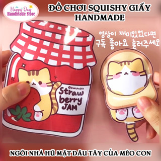 Squishy Giấy - Ngôi Nhà Búp Bê Giấy Nhồi Bông Hũ Mật Dâu Tây của Mèo Con - DIY Set Giấy Tự Làm - Đồ Chơi Cho Bé