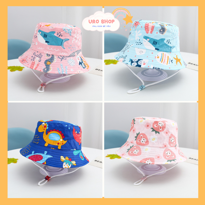 Mũ cho bé trai bé gái nón trẻ em 1 tuổi đến 8 tuổi mũ tai bèo cho bé vành rộng chống nắng đi biển hình thỏ rùa cá mập