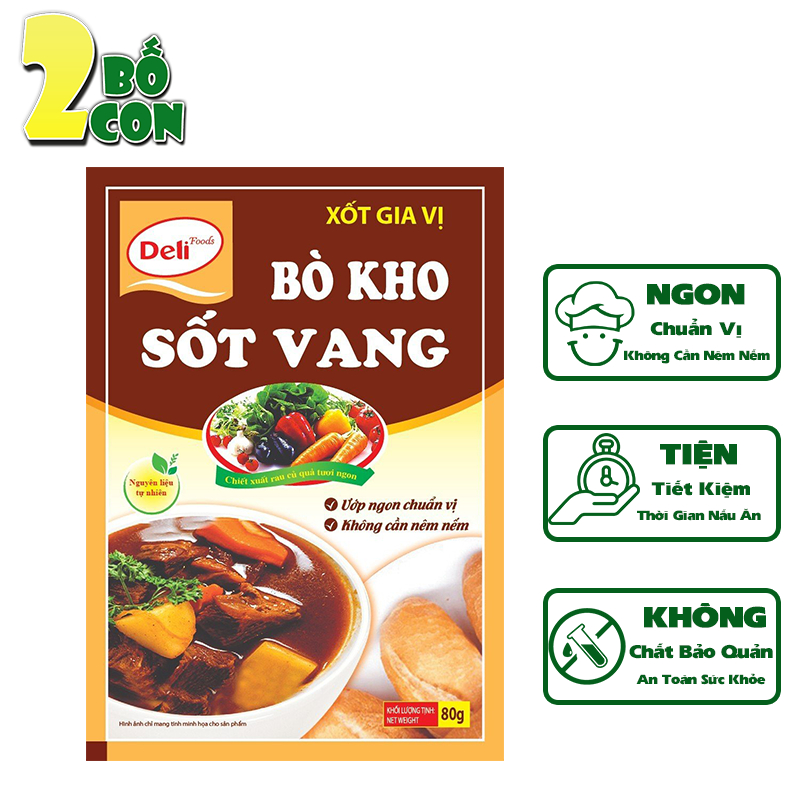 Xốt Gia Vị Bò Kho Sốt Vang DELI 80g Gia Vị Hoàn Chỉnh