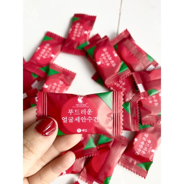 Gói 20 Khăn Mặt Nén Bằng Cotton Loại Dày 2 Lớp 20x20cm Không Dệt Hình Kẹo Giặt Được, Khăn Nén Viên Kẹo Du Lịch 30080