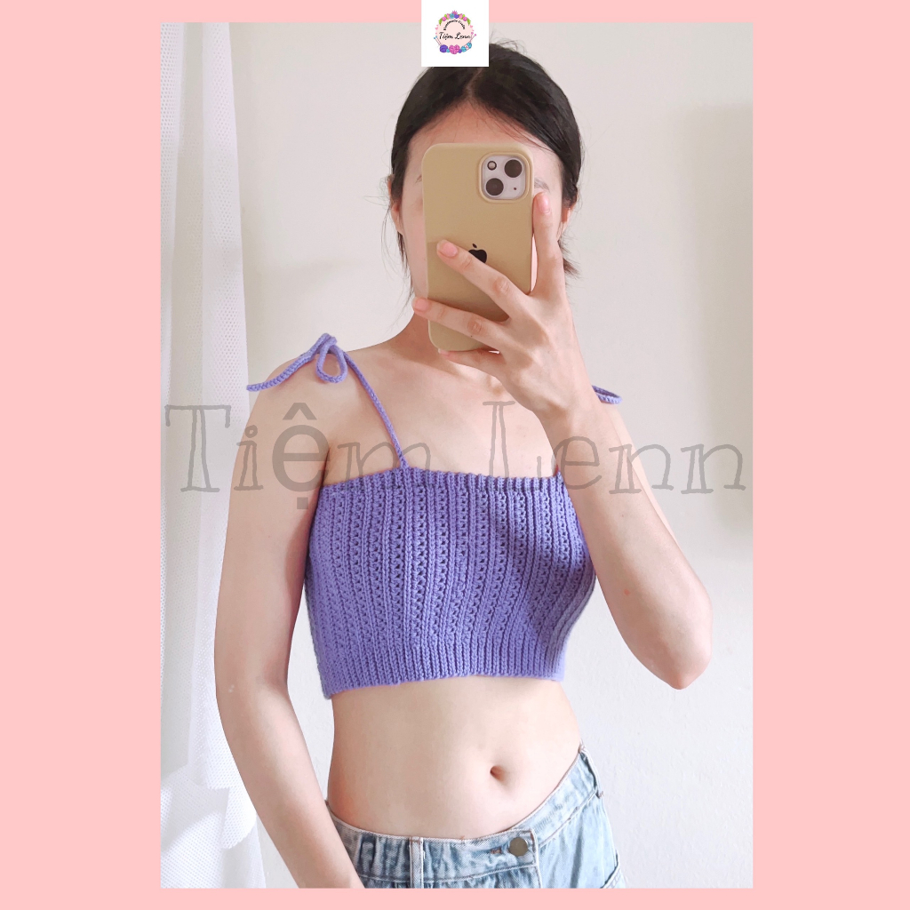 Áo croptop, bra, hai dây, ba lỗ, hở lưng len móc thủ công Handmade - Tiệm lenn