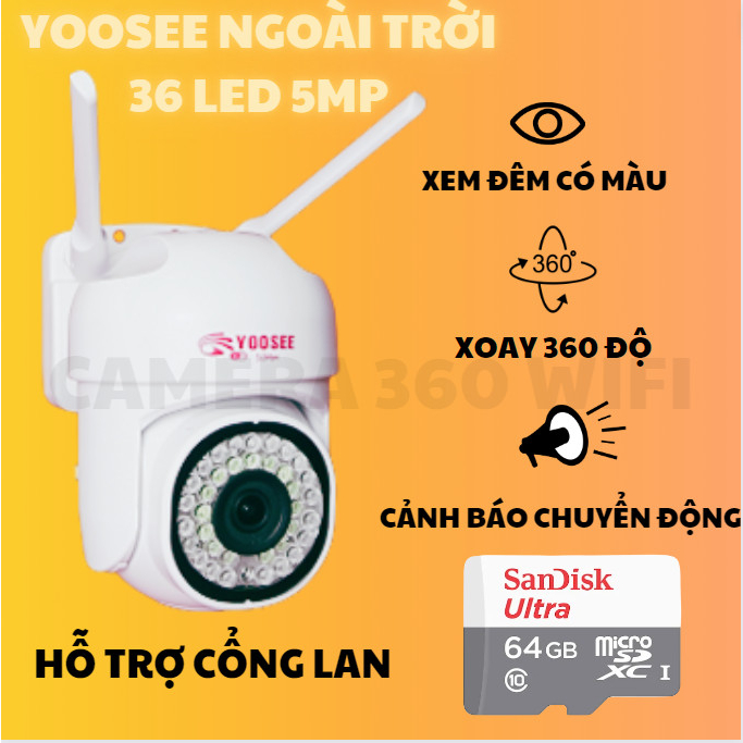 Camera Yoosee Ngoài Trời 36 LED CÓ LAN SIÊU MINI, nhỏ gọn, kết nối Wifi nhanh nhạy, xoay 360 độ, đàm thoại 2 chiều to rõ