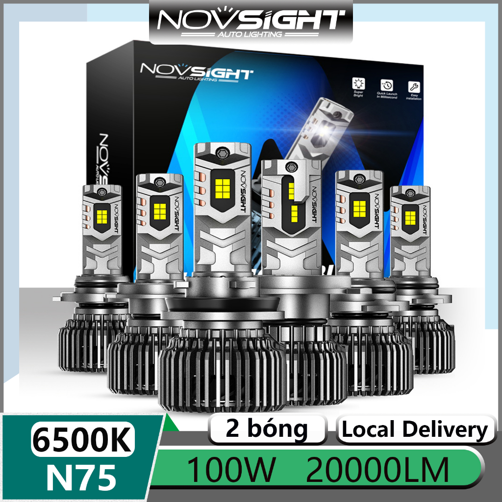 2 Bóng Novsight N75 9005(HB3) 9006(HB4) H4 H7 H11 LED Đèn Pha Ô Tô Bóng Đèn 100W 20000LM 6500K Đèn L