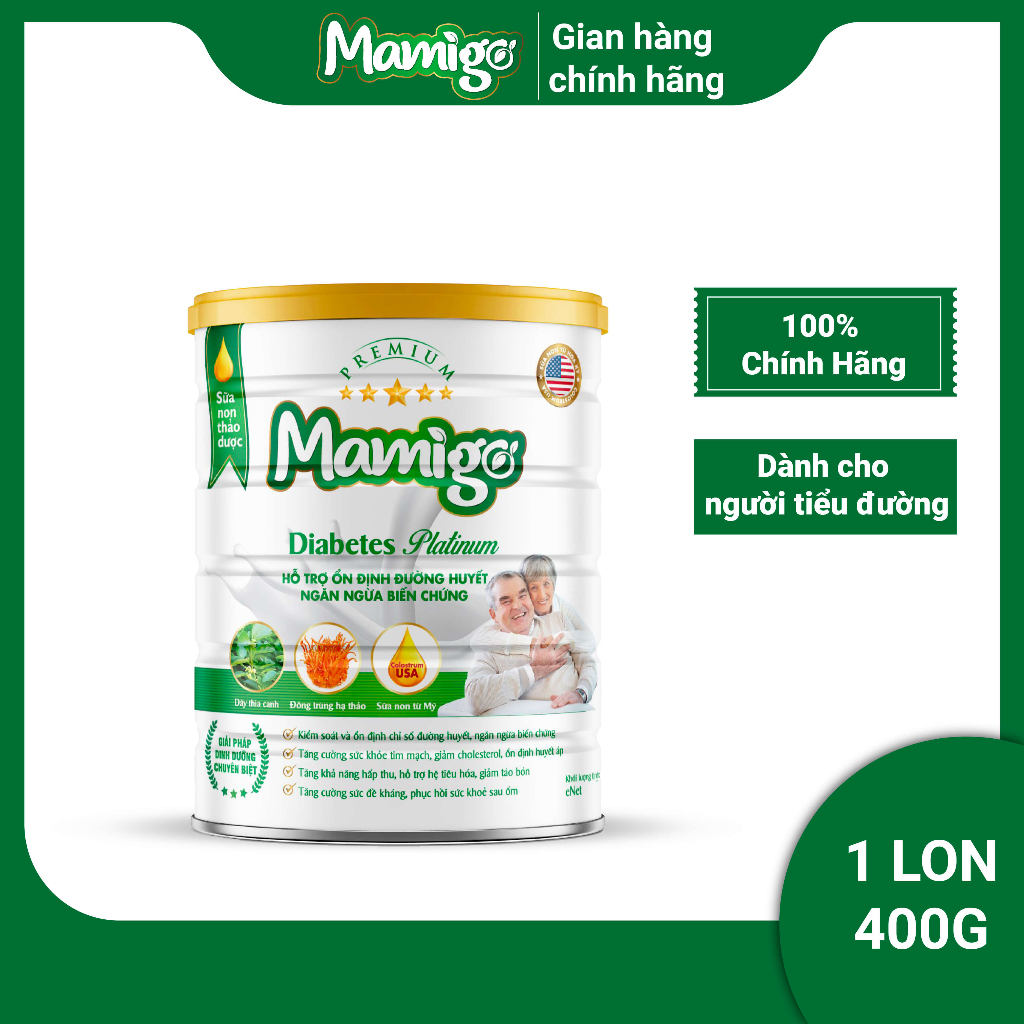 Sữa non thảo dược Mamigo 400g - Sữa cho người tiểu đường tuýp 1, tuýp 2, tiền tiểu đường, mỡ máu cao, huyết áp cao