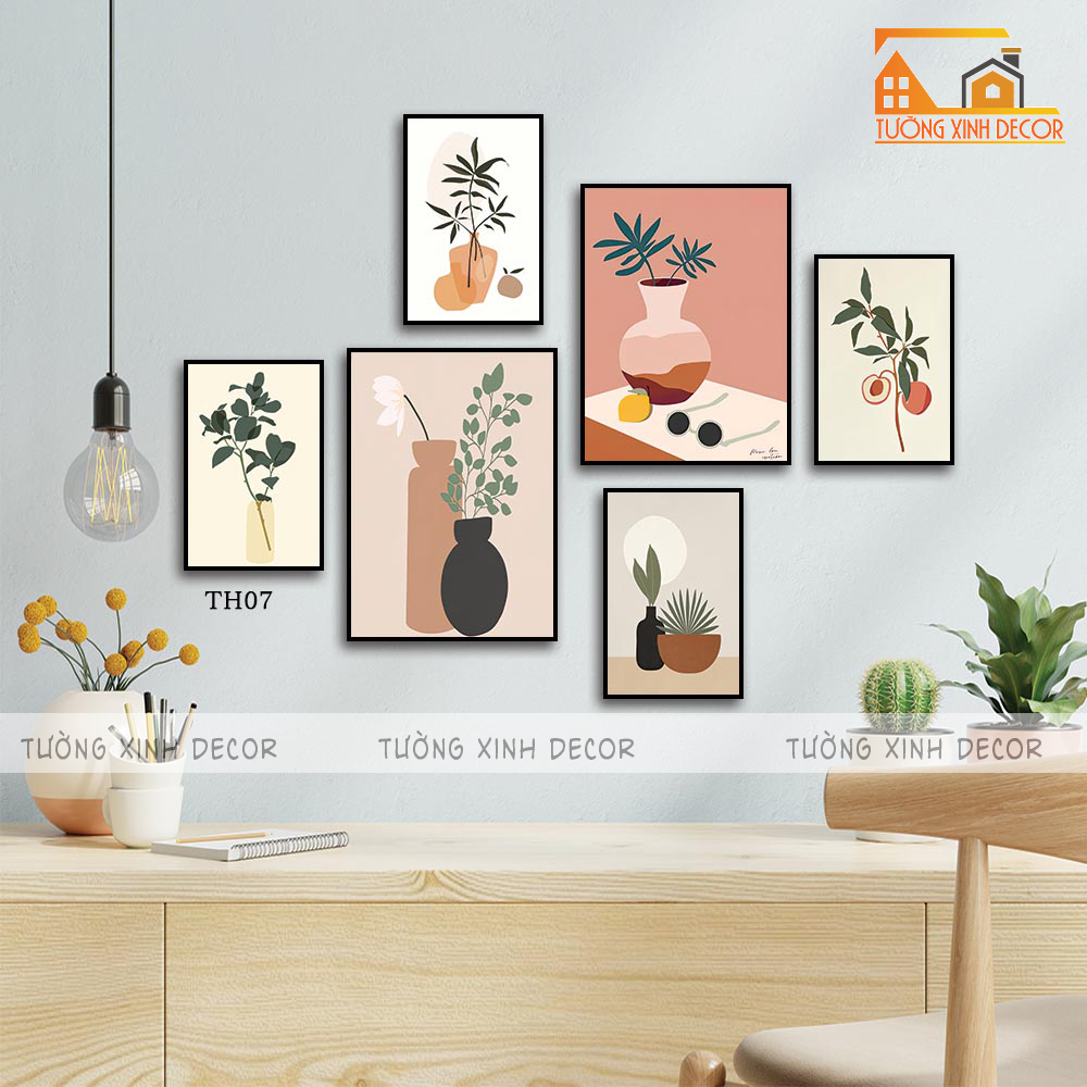 Tranh treo tường bộ 6 tấm trang trí nhà, phòng khách, decor dán tường