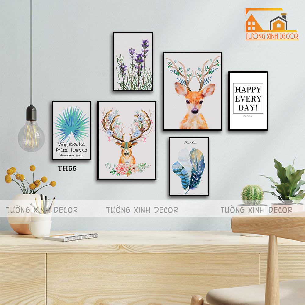 Tranh treo tường bộ 6 tấm trang trí nhà, phòng khách, decor dán tường