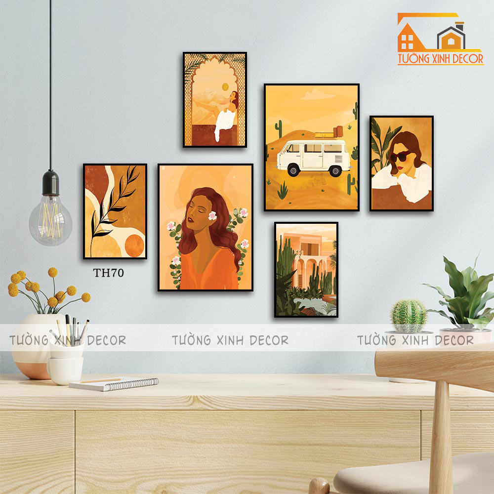 Tranh treo tường bộ 6 tấm trang trí nhà, phòng khách, decor dán tường