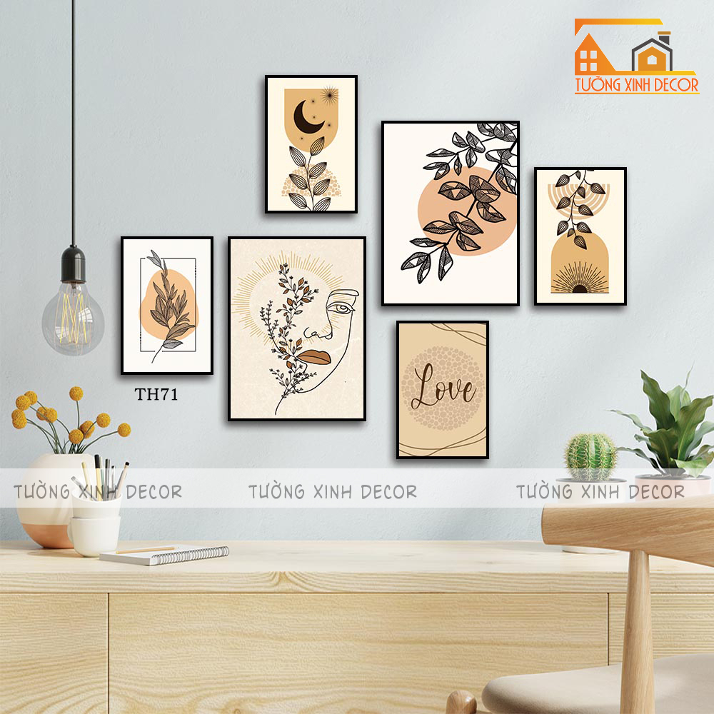 Tranh treo tường bộ 6 tấm trang trí nhà, phòng khách, decor dán tường