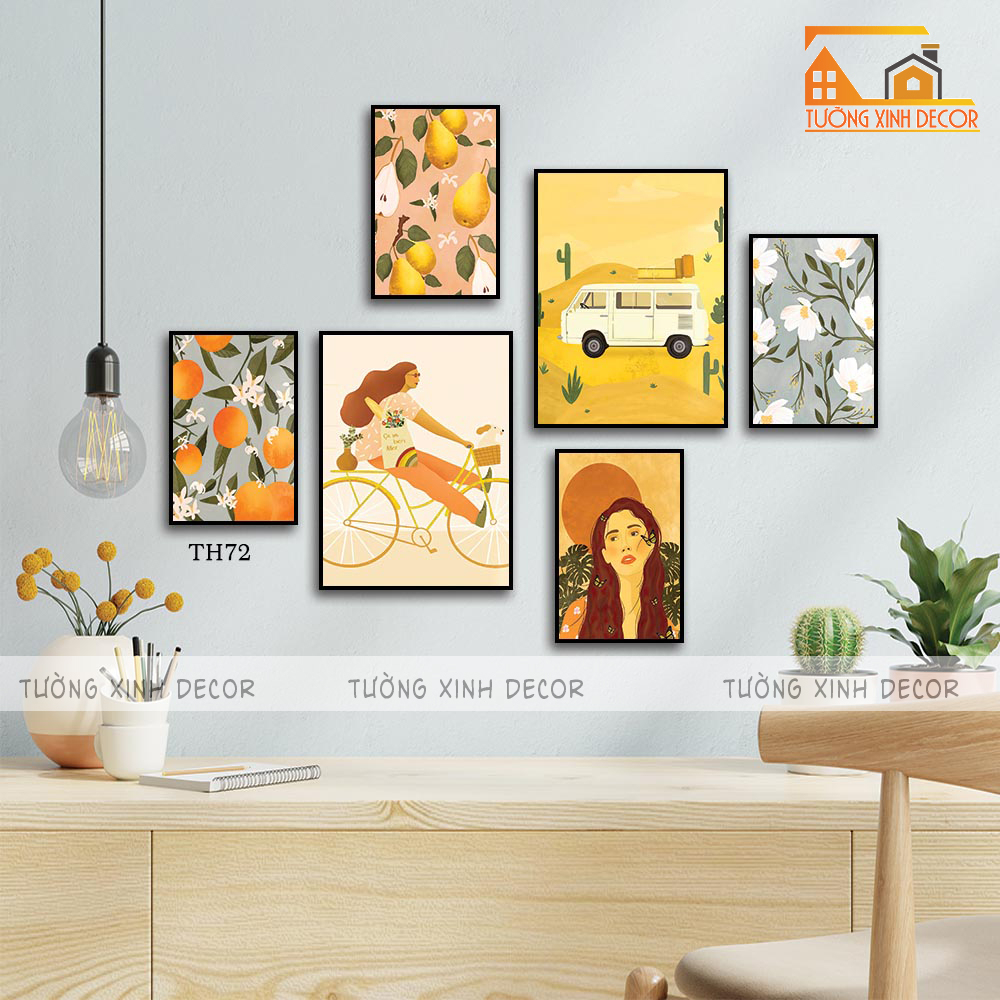 Tranh treo tường bộ 6 tấm trang trí nhà, phòng khách, decor dán tường