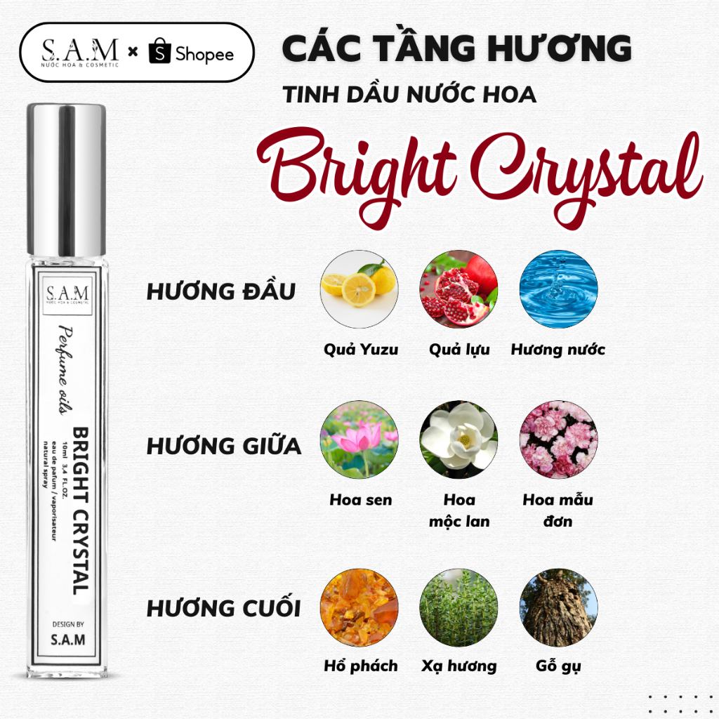 Nước Hoa Nữ Bright Crystal Chính Hãng S.A.M Perfume Hương Thơm Nữ Tính, Thơm Mát Và Dịu Ngọt - Chai Xịt 10ml