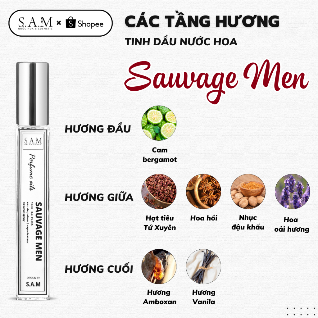 Nước Hoa Nam Sauvage Men Chính Hãng S.A.M Perfume Hương Thơm Mạnh Mẽ, Trẻ Trung Và Hiện Đại - Chai Xịt 10ml
