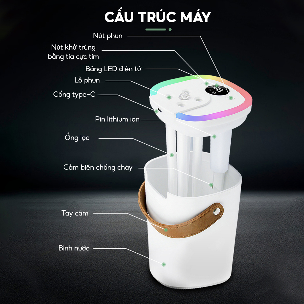 Máy phun sương tạo ẩm tích hợp tia UV khử trùng Half Horse JF027, pin 4000 mAh ngăn ngừa khô da