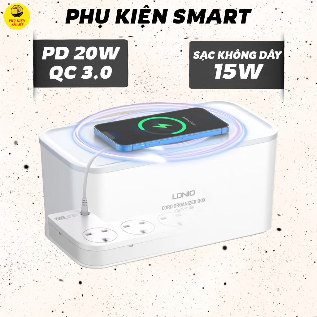 Ổ Cắm Điện Đa Năng Dạng Hộp LDNIO SN-5309W, Ổ Điện Tích Hợp Sạc Không Dây + PD20W + QC3.0 Cao Cấp.