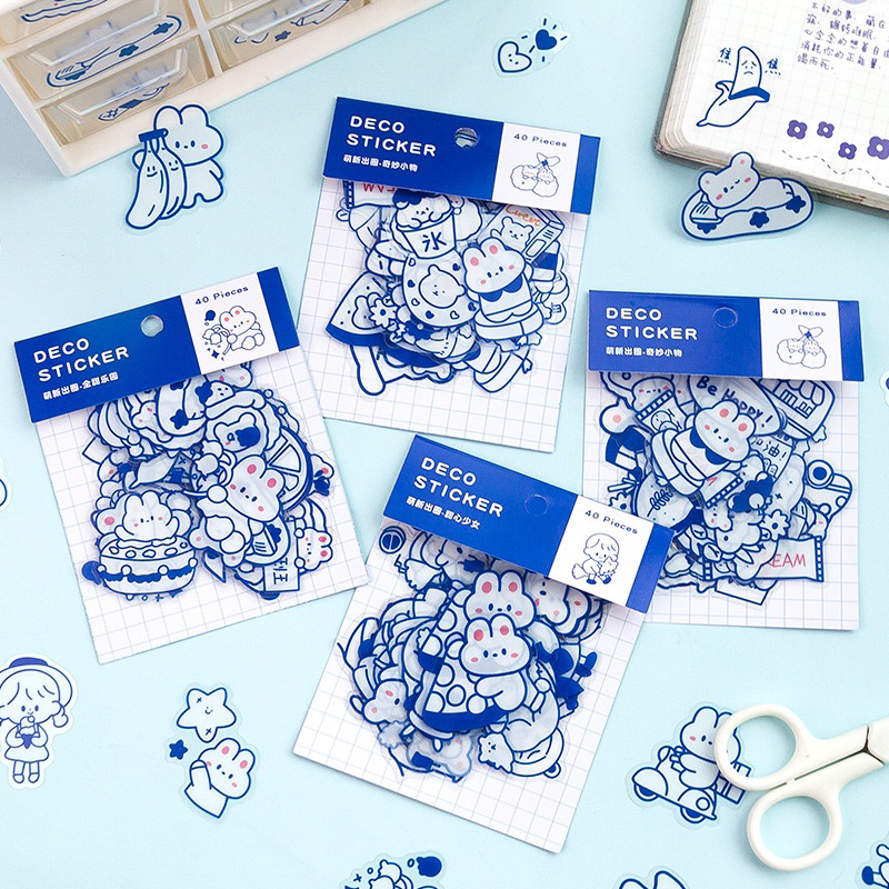 Set 40 miếng dán bằng PET chống thấm nước hoạ tiết hoạt hình đơn giản DIY-ST004