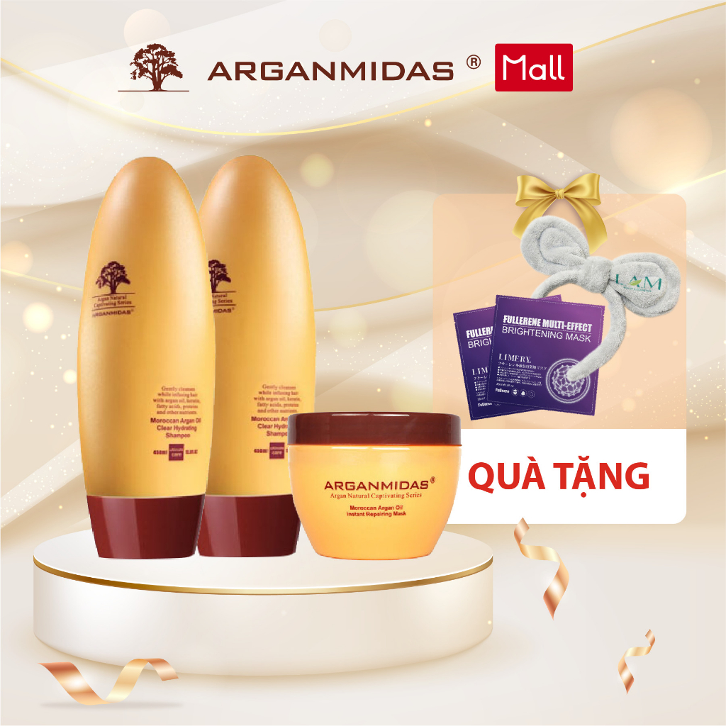 Combo gội xả Phục hồi tóc hư tổn Arganmidas Moroccan Argan (450ml/chai) và Kem ủ tóc phục hồi hư tổn Arganmidas (300ml)