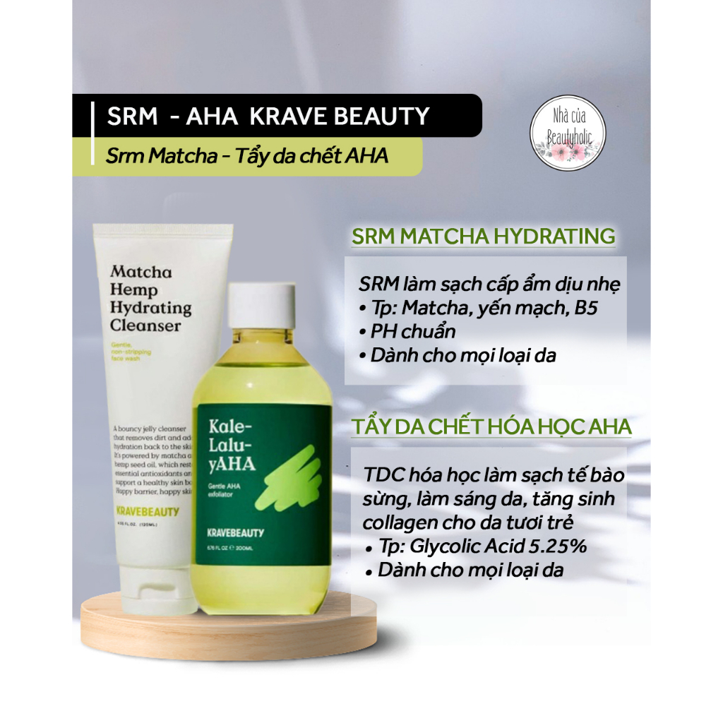 Bộ sản phẩm Krave Beauty SRM Matcha Hydrating và AHA
