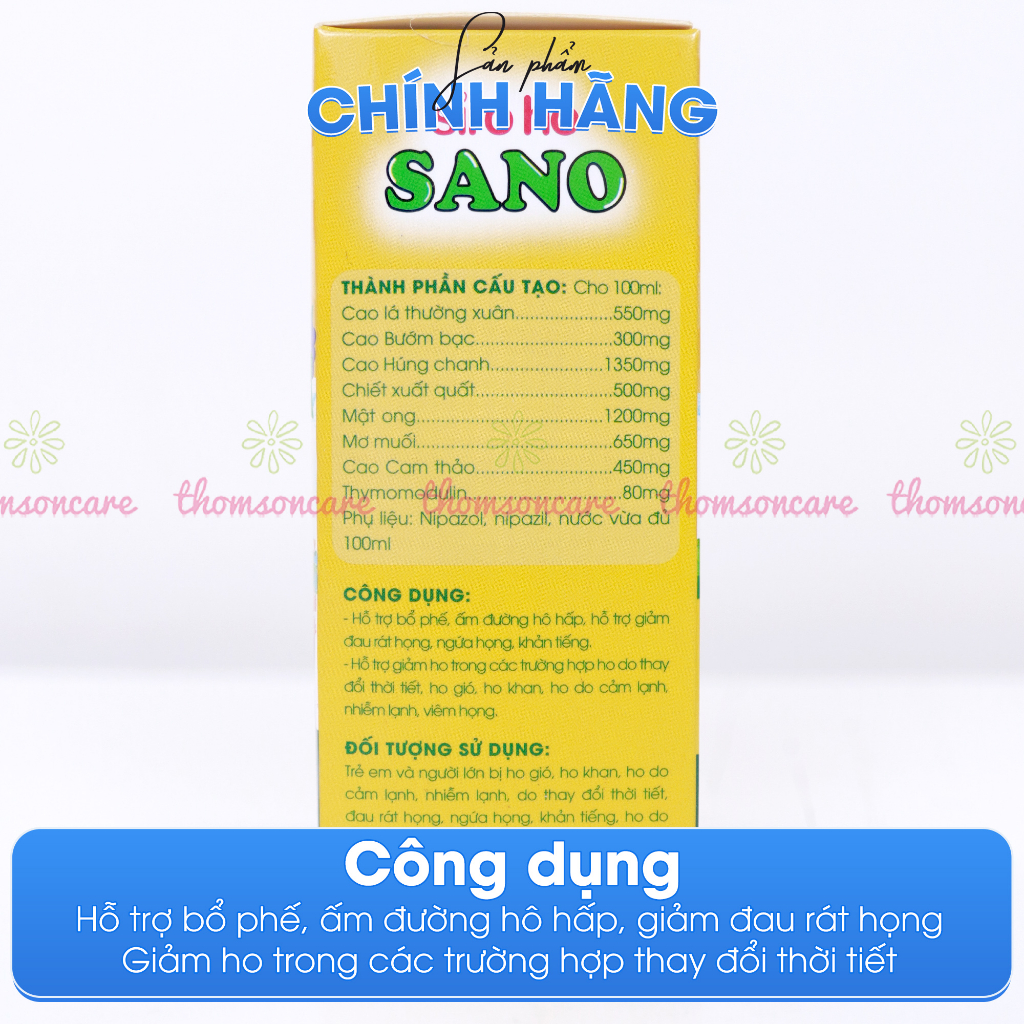 Siro ho cho bé, siro ho Sano Sanofia - giúp bổ phế, giảm ho, tiêu đờm từ thảo dược - Chai 100ml Thomsoncare