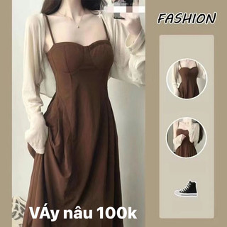 Váy nâu new pass 100k mua mới 400k mặc 30p