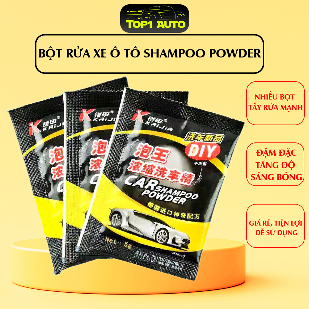 Bột rửa xe ô tô Shampoo Powder, nhiều bọt tẩy rửa mạnh gói 5g tiện dùng