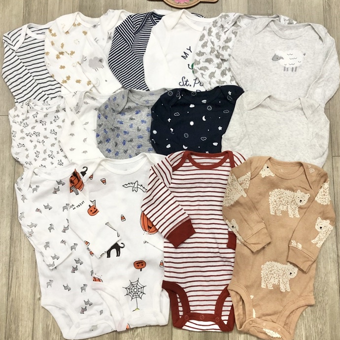 Bodysuit dài tay  bé trai bé gái hàng xuất dư hàng A body chip cho bé sơ sinh chất cotton mềm mịn